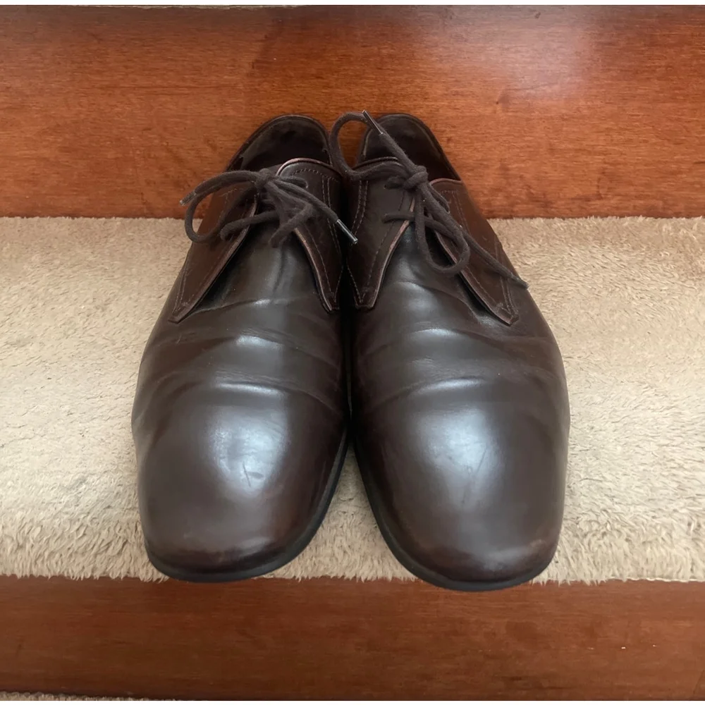Authentic Gucci Brown Leather Oxfords Men Size 9 In Excellent Condition
